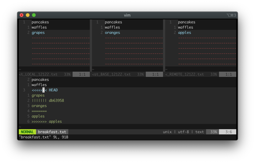 Three-way mergetool with Vim