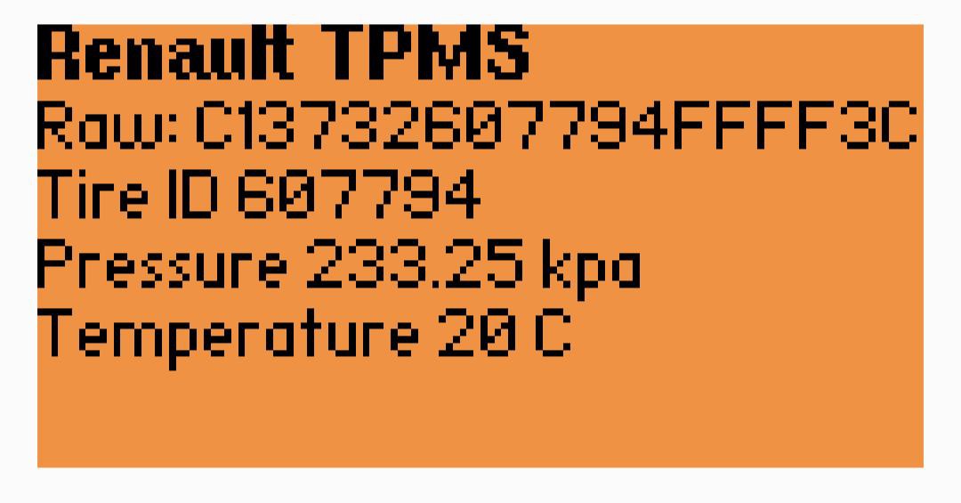 ProtoView screenshot Renault TPMS data